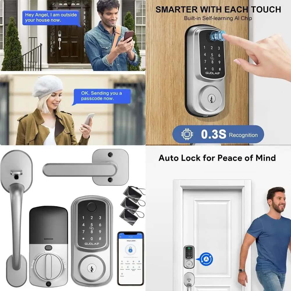 Serratura Intelligente Senza Chiave con Maniglia, Deadbolt Touchscreen, Compatibile con Alexa, Set Serratura Argento