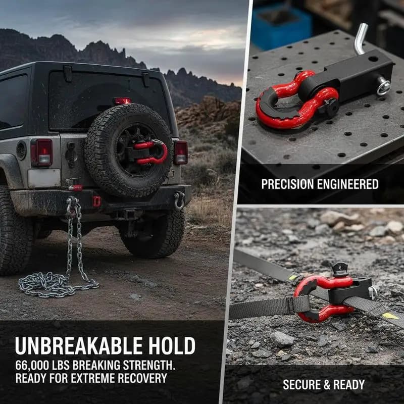 Staffa di supporto per traino da 2 pollici per camion, Jeep e veicoli fuoristrada, connettore ad anello a D con resistenza alla rottura di 66.000 libbre, per impieghi gravosi