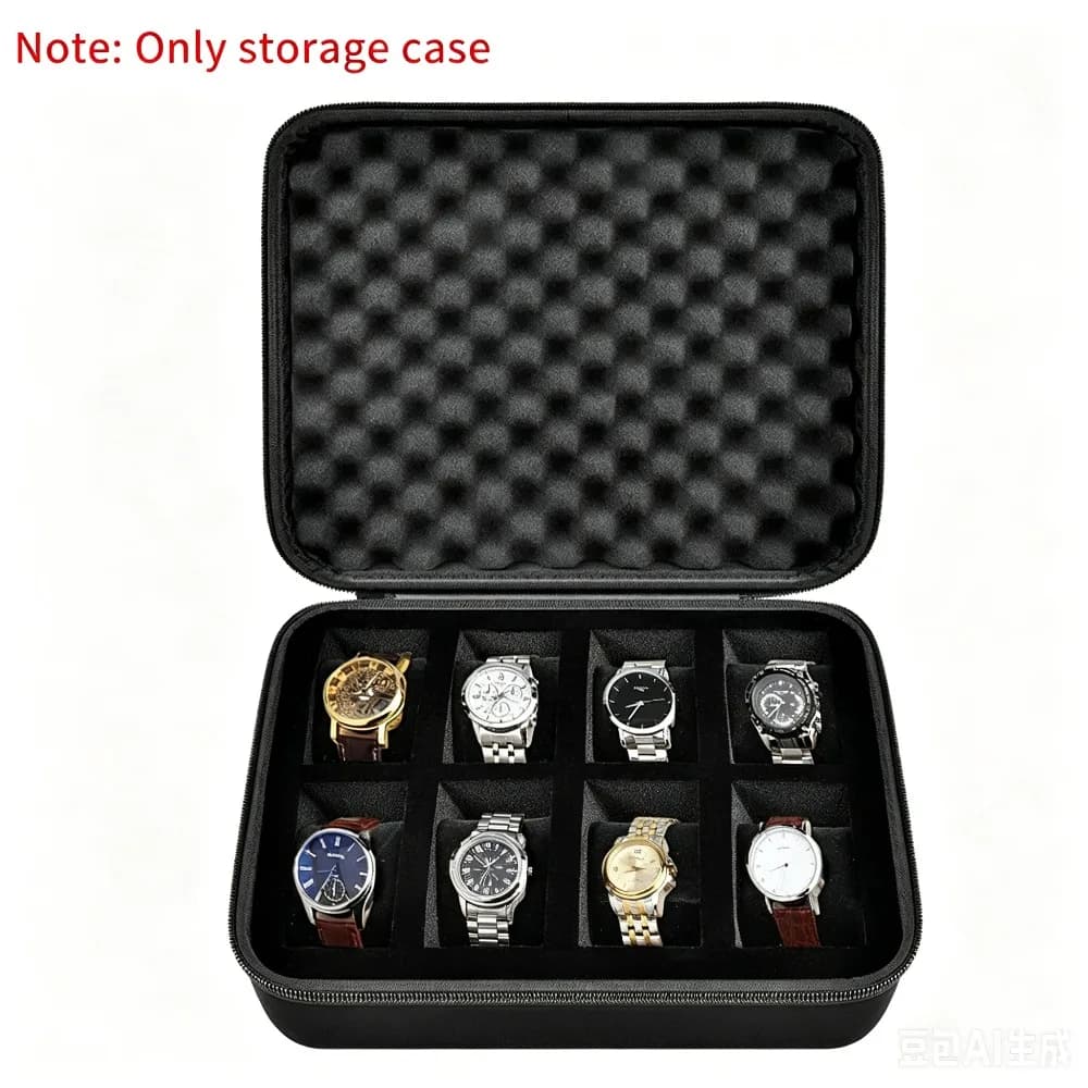 8 Slots Hard Shell Travel Watch Case, Portable Watch Display Storage Organizer with Sturdy Handle & 8 Removable Velvet Pillows
