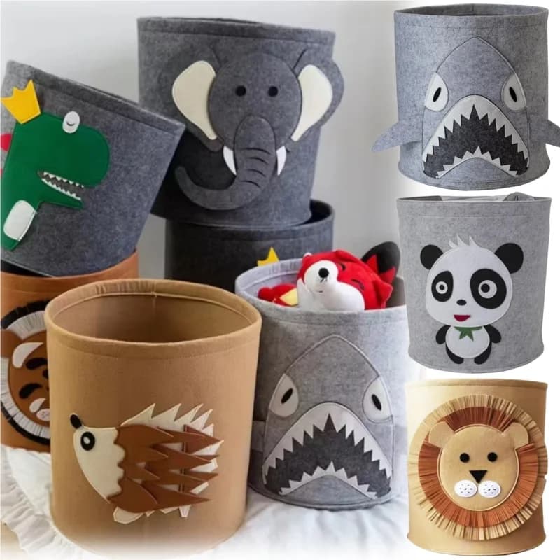 Lovely felt container for cartoon animals, children's toys organizer, large capacity linen basket for organizational baskets in fabric