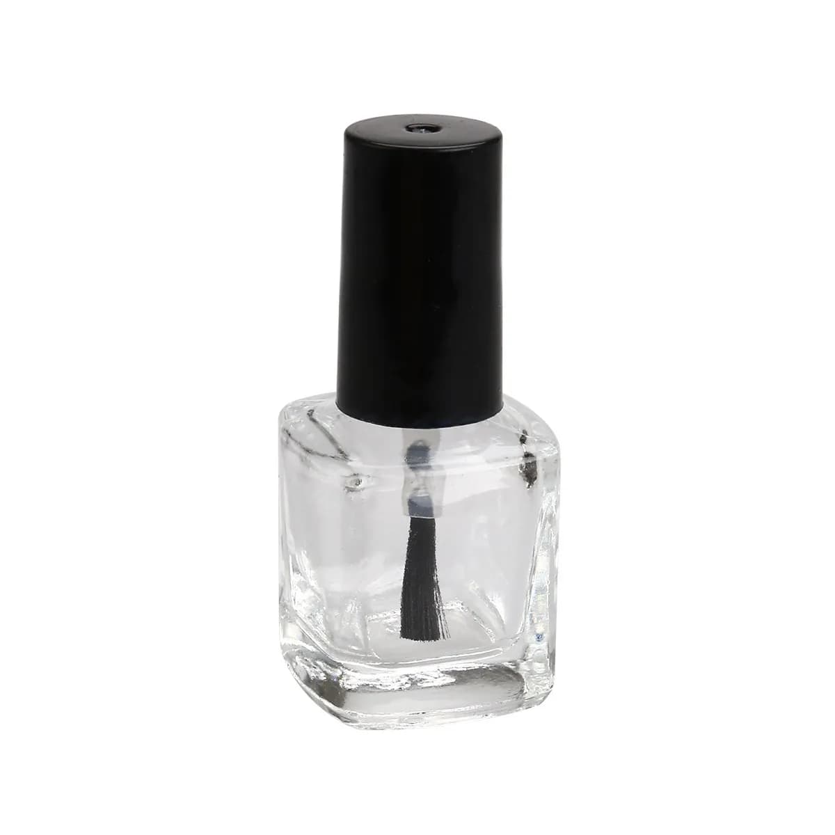 5Pcs Nail Polish Empty Bottles 10ml Clear Square Shape Durable Glass Containers Spill Proof with Brush for DIY Nail Polish