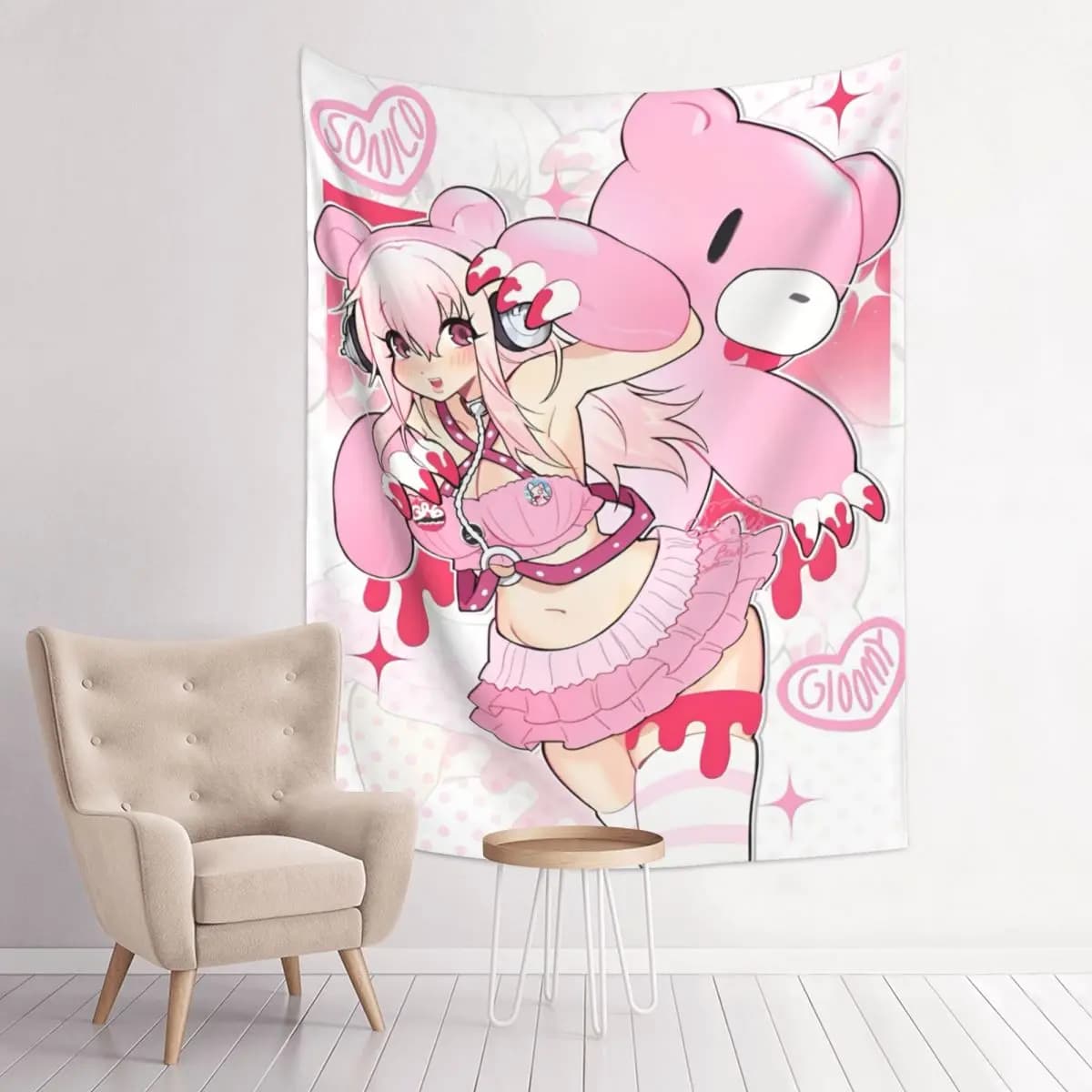 Rosa Twin Tail Anime Girl Arazzo J Pop Idol Appeso a parete Boho Dormitorio Arredamento della camera Kawaii Home Art Migliora il tuo spazio non tossico