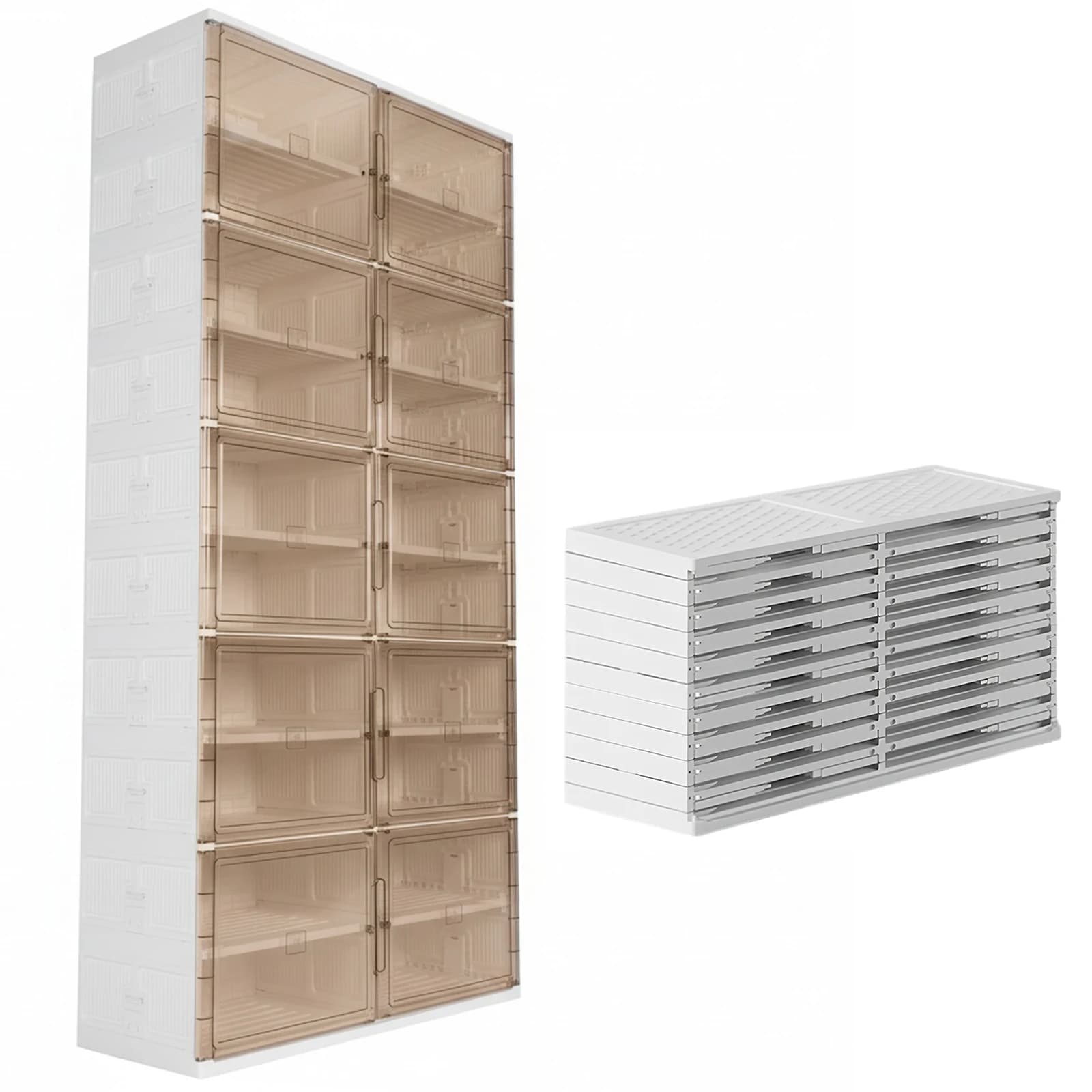 Scarpiera Pieghevole a 10 Livelli per 40 Paia con Anta Magnetica Trasparente, Organizzatore per Scarpe per Ingresso e Soggiorno