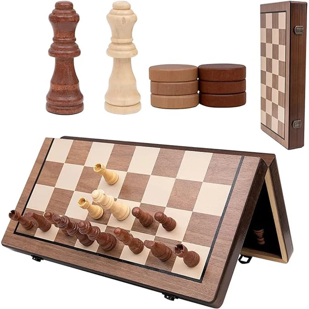 Set di scacchi da 39cm Set di scacchi in legno gioco da tavolo, Set di scacchi magnetici 2 in 1 adatto ai bambini per sviluppare la logica del pensiero, viene fornito wi
