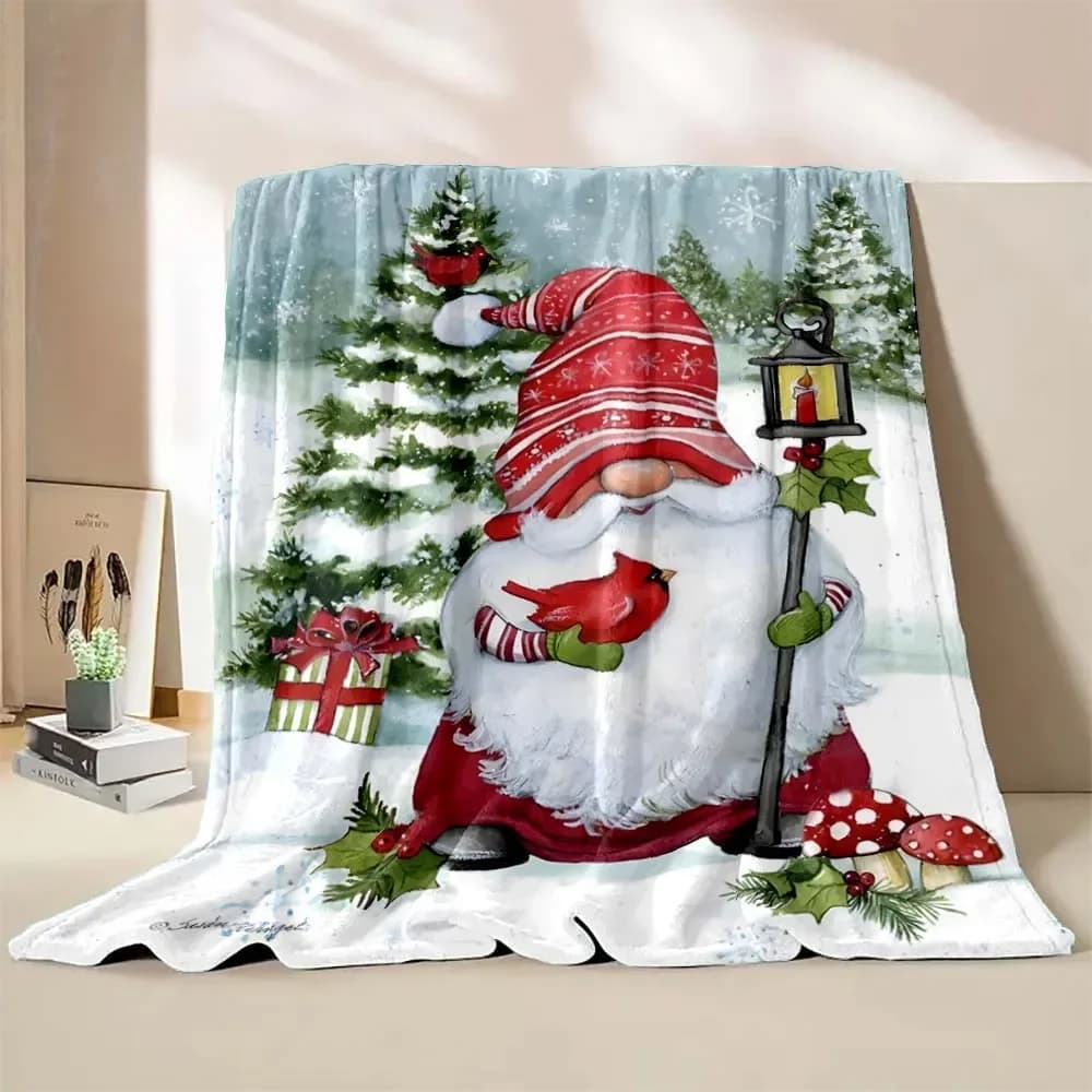 1PC Gnomo di Natale Coperta stampata Calda morbida e confortevole Coperta da viaggio per la casa Divano Biancheria da letto Coperta Regalo di Capodanno