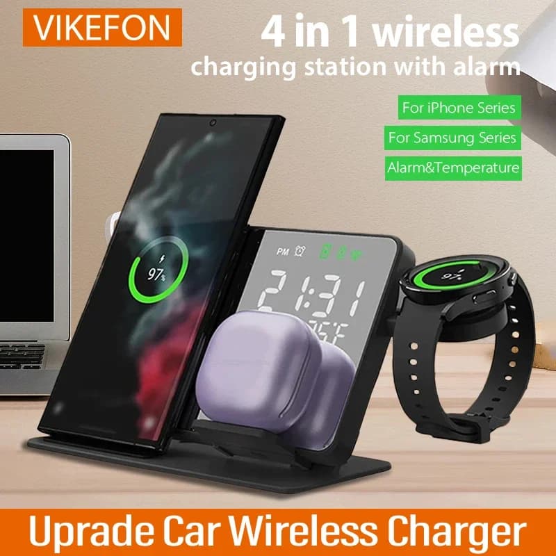 Caricabatterie Wireless 3 in 1 per Samsung Galaxy Watch 6 5 Pro stazione di ricarica rapida per Galaxy S24 S23 S22 supporto per caricabatterie sveglia