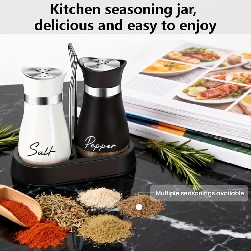 Set di bottiglie per condimenti con pepe e sale, con base in vetro aggiuntiva, adatte per piccoli utensili da cucina, bottiglie