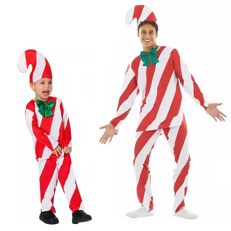 Costume cosplay natalizio con bastoncino di zucchero, festa di carnevale di Natale, spettacolo teatrale, gioco di ruolo, costume da Babbo Natale per uomini e donne