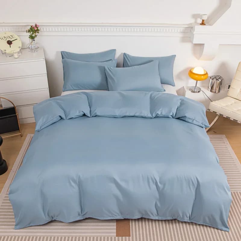 Copripiumino Haze Blue Set biancheria da letto in microfibra tinta unita, copripiumino 3 pezzi con 2 federe Copripiumino moderno per camera da letto di casa