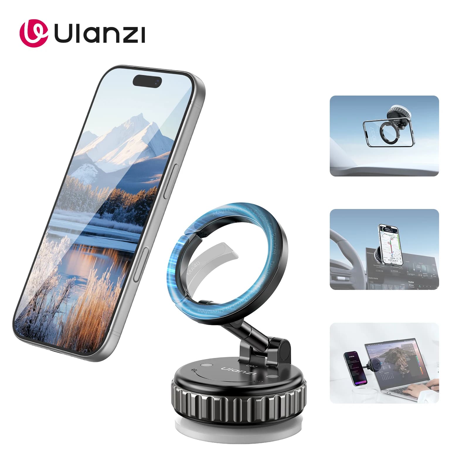 Ulanzi MA40 Magnetic Suction Cup Mount Car Phone Holder Specific Navigation Vacuum Support GPS Fixed Camera Position Shooting
