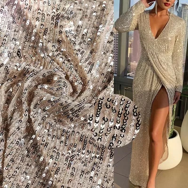 2Yds/lot 130cm wide 3mm Sequin Vertical Stripe Elastic Mesh Fabric Women Camisole Dress Gown Wedding Beaded Embroidery Cloth