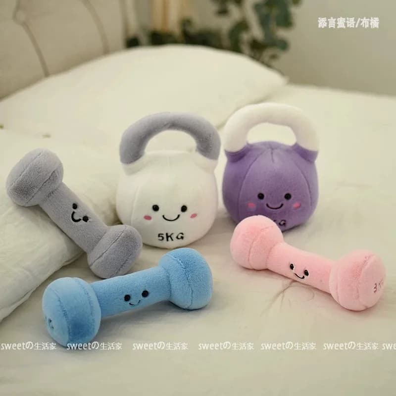 Peluche a Forma di Kettlebell e Manubrio, Giocattolo Morbido Simulazione Attrezzatura Fitness, Bambola Imbottita Kawaii per Decorazione Stanza, Regalo di Compleanno e Natale