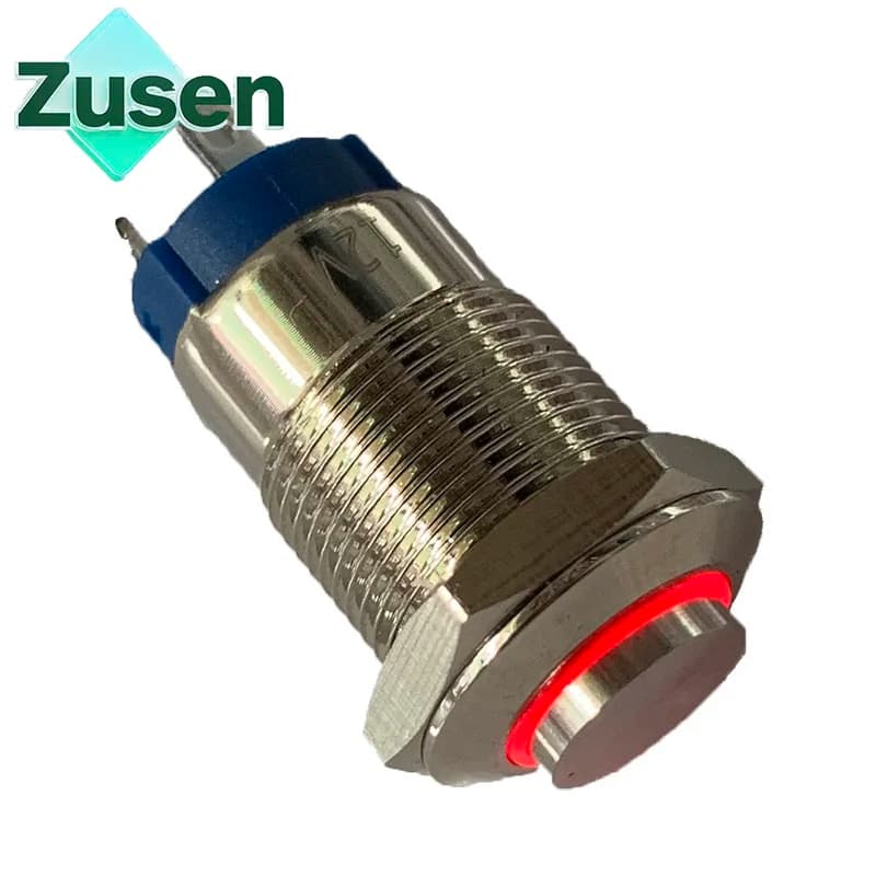 Zusen 12 mm high head button switch with snap/momentane ring IP65 led light