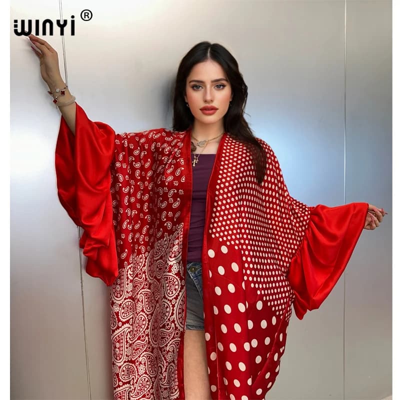 WINYI summer party dress Kimono Beachwear Swimwear Cover up Africa women boho smurf sleeves (ed) Cardigan sexy holiday caftano