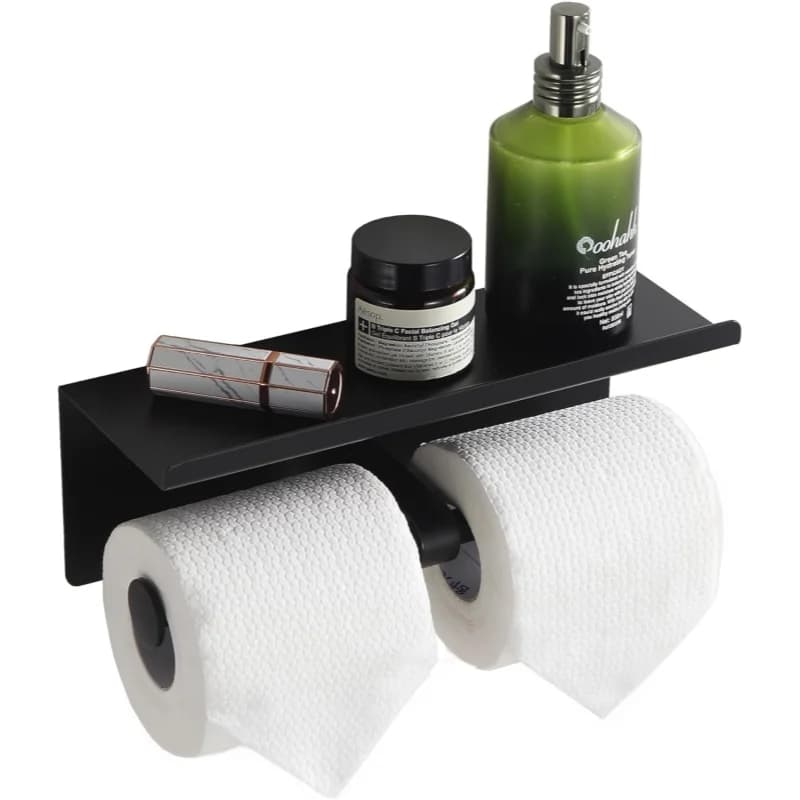 Portarotolo Doppio per Carta Igienica con Mensola, Dispenser Portarotolo in Acciaio Inossidabile da Parete per Bagno e Toilette