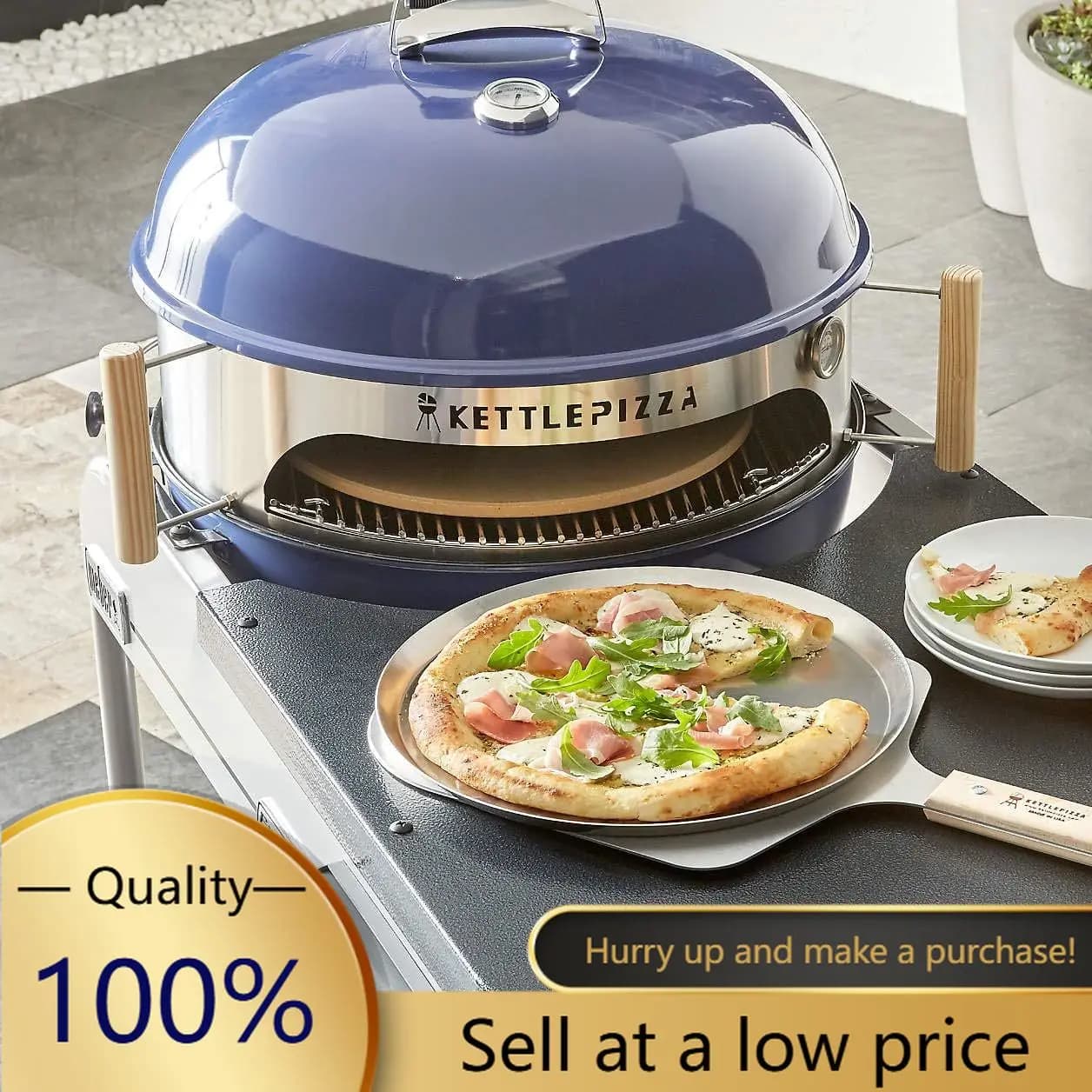 Hot-sellingKettlePizza Deluxe USA 22 5 Pizza Oven Kit for 22 5 Inch Kettle Grills Includes Pizza Stone and Aluminum Peel