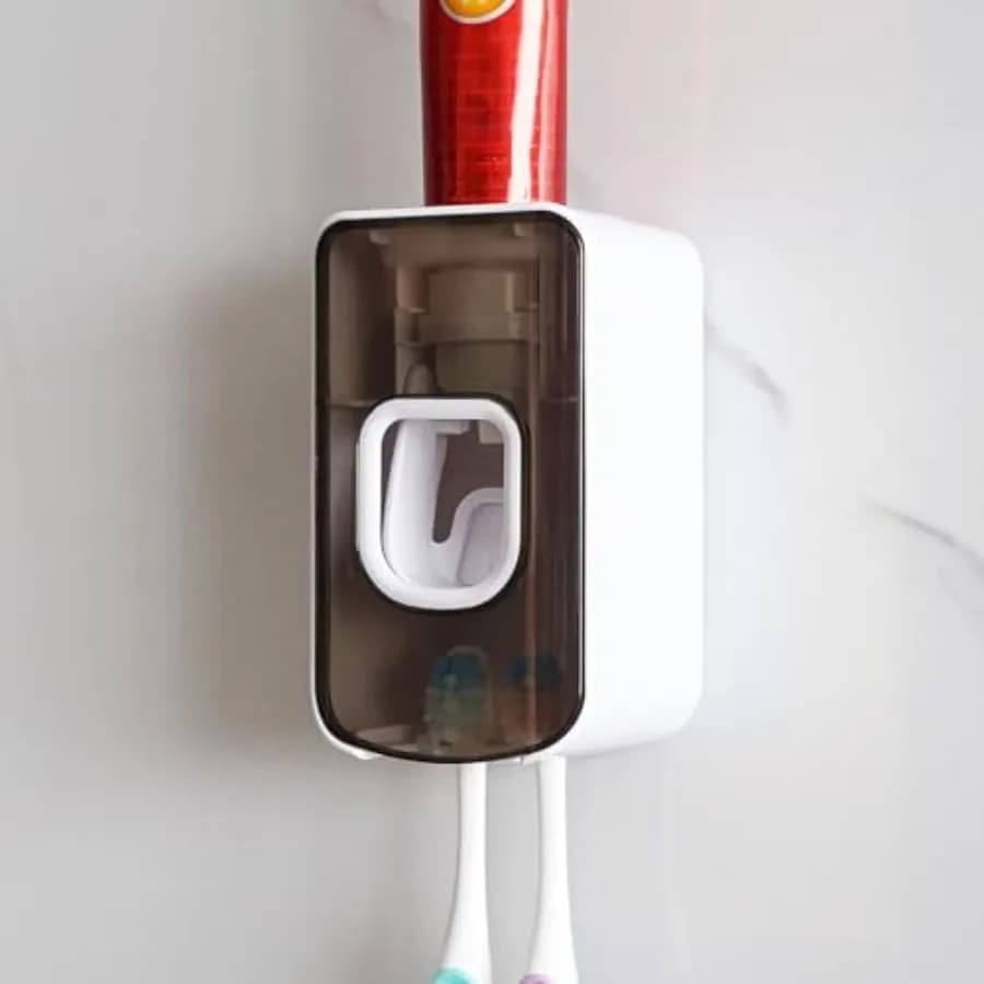 2 Slot Toothbrush Holder and Toothpaste Dispenser Wall Mounted, Automatic Toothpaste Squeezer, 2 in 1 Tooth Brush Toothpaste Or