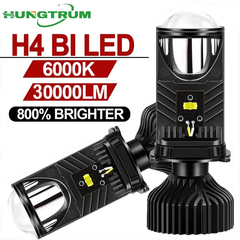 Proiettore LED Mini Lente H4 Canbus Faro 30000LM Fascio Alto/Basso per Auto Moto Doppia Lente Proiettore Lampadina 6000K con Ventola Turbo
