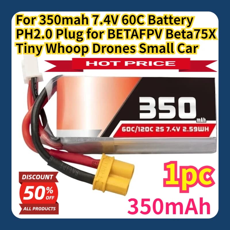 For 350mah 7.4V 60C Battery PH2.0 Plug for BETAFPV Beta75X Tiny Whoop Drones Small Car