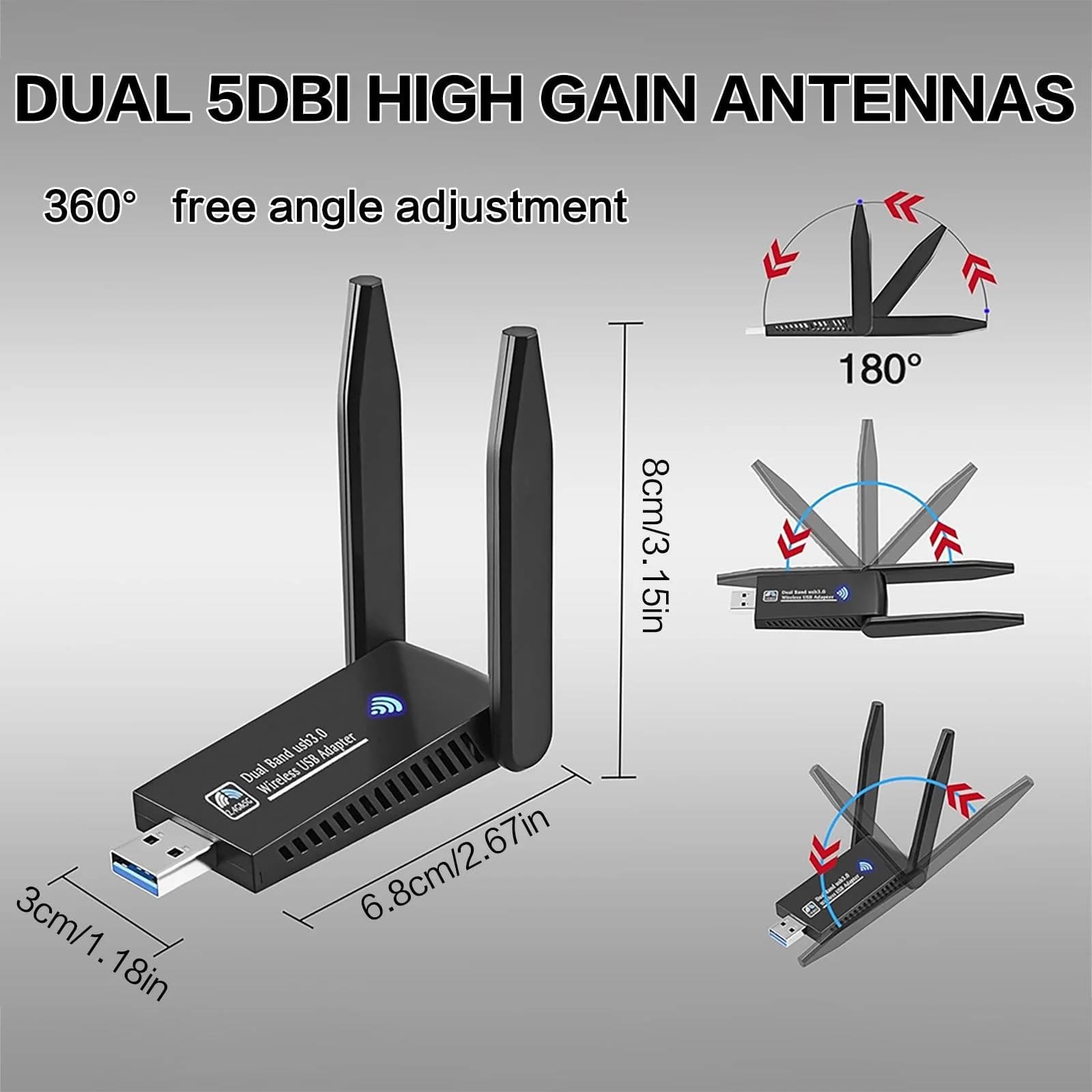 1300Mbps USB 3 0 Wireless USB WiFi Adapter Dual Band 5GHz 2 4GHz High Gain Antenna Long Range Network Card for PC Laptop Desktop Windows 11 10 8 7 Vista XP AC1300 80211ac Compatible Internet Receiver Pro