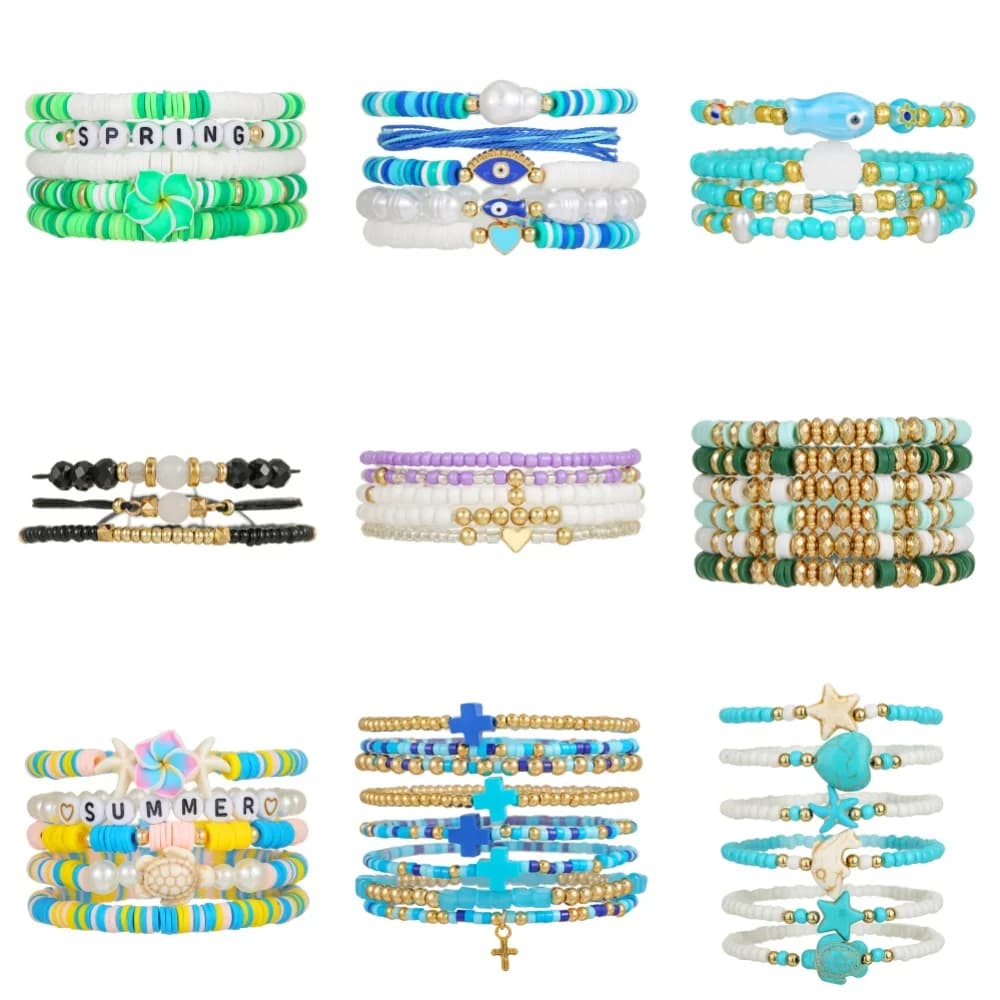 NADEEM Bracciale estivo colorato in argilla polimerica con occhi a forma di cuore per le donne Boho Shell Bracciale con perline di pesce Set gioielli Regali per feste