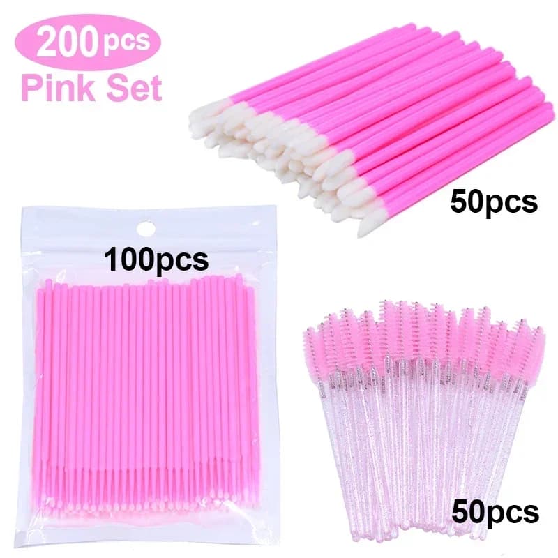 vvocci Disposable Eyelash Brush Lash Extesion Mascara Wands200Pcs Spoolies Tools Set Lipstick Lip Gloss Brush Makeup Applicators