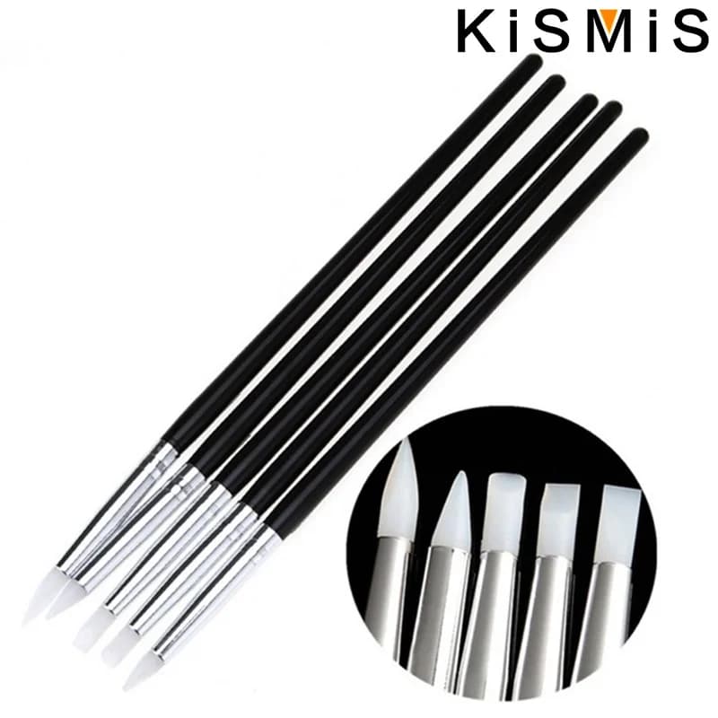 KISMIS 5 Pz/set Morbido Silicone Nail Art design timbro Penna Pennello Intaglio Mestiere Ceramica Scultura Gel UV Pennelli da Costruzione Matita FAI DA TE