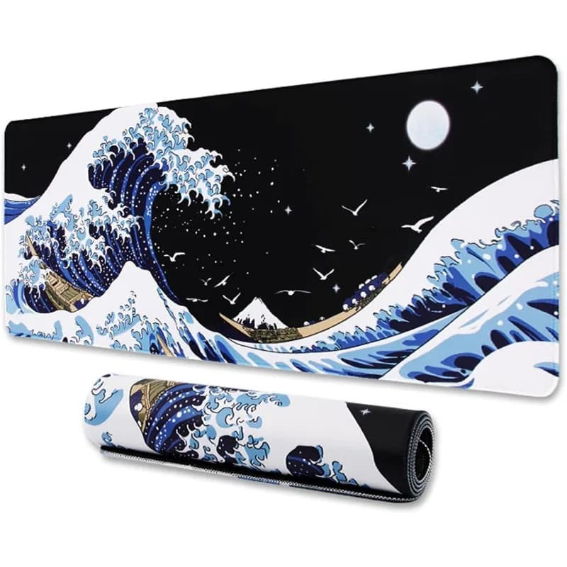 Tappetino per mouse per laptop da gioco Sea Wave Tappetini per mouse grandi Tastiera per PC e tappetino da tavolo in gomma antiscivolo Kanagawa Surf e nero giapponese
