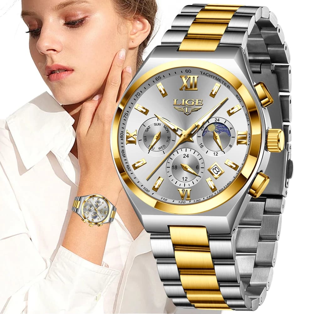 LIGE New Elegant Women Watch Fashion Top Brand Luxury Waterproof Women's Bracelet Watch Casual Luminous Quartz Date Chronograph