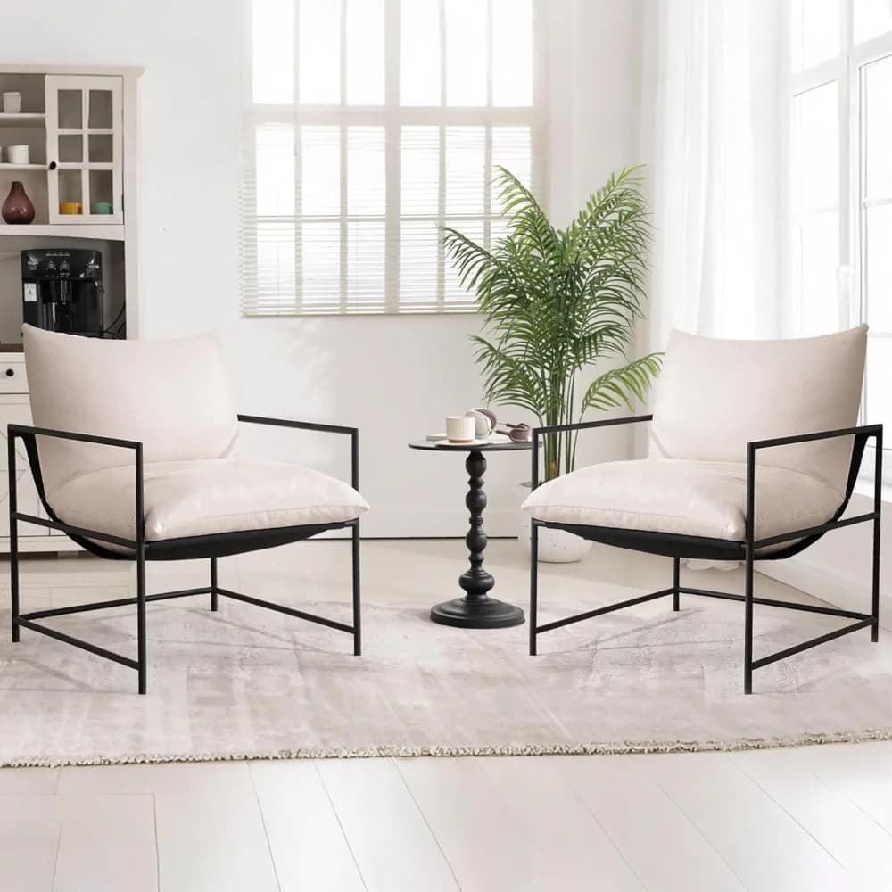 Set di 2 sedie con accento a tracolla con struttura in metallo, poltrona moderna con cuscino in memory foam, comoda poltrona lounge per soggiorno Bedro