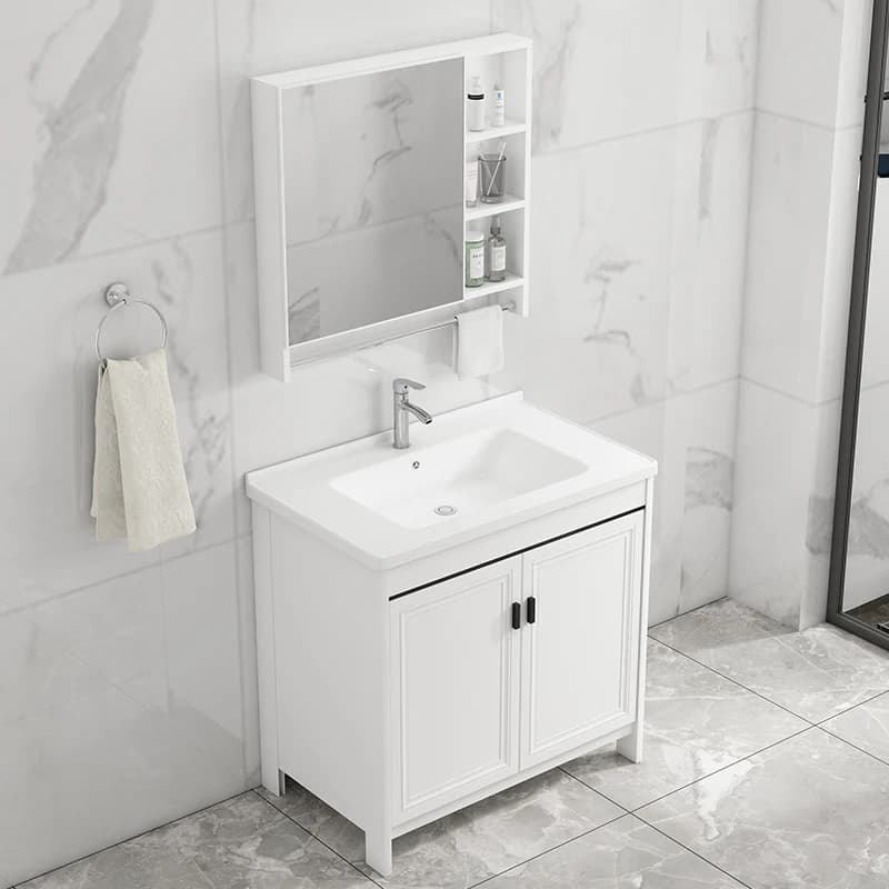 Vanity Units Armadietti da bagno Armadietto dei medicinali con armadietto a specchio Kit da bagno con organizer per mobili a specchio Armadio bianco