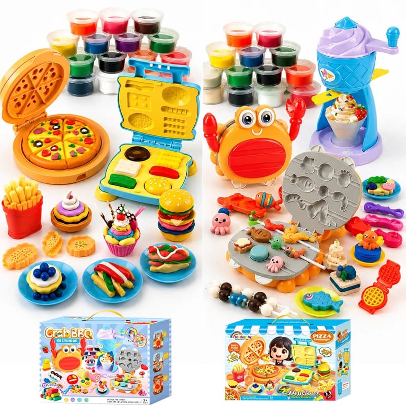 29/35PCS Kids Play Dough Set Food Maker Modeling Clay Molds Playset Plasticine Pretend Kitchen DIY Activity Toy for Boys Girls