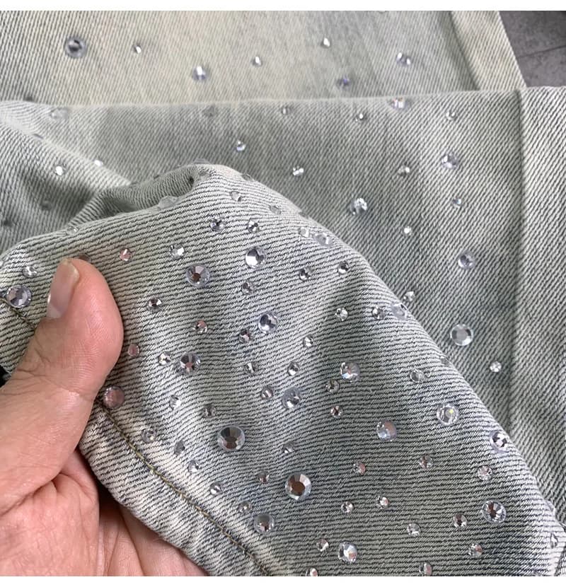 Y2K Design Sense Crystal Hot Diamond Jeans a gamba dritta a vita alta per pantaloni larghi e sottili di nuova moda da donna