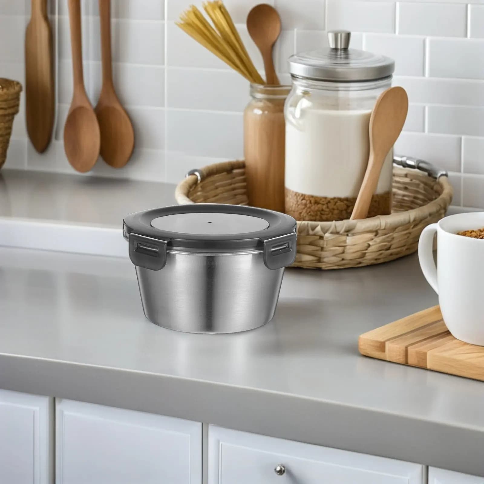 Contenitore Ermetico in Acciaio Inox da 600ml per Snack, Scatola per Conservazione Alimenti, Organizzatore per Frigorifero e Congelatore, Contenitori Riutilizzabili per Preparazione Pasti