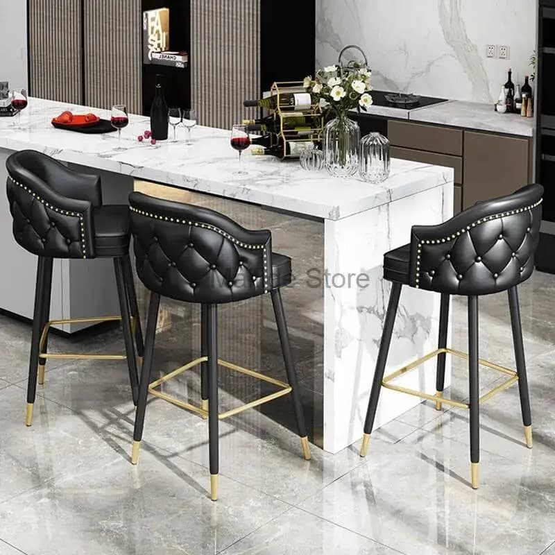 Modern and Simple Bar Stools, High Retro Chair for Home, Bar Chair with Soft and Back cushion, Large Wood Armchair for Coffee and Reception