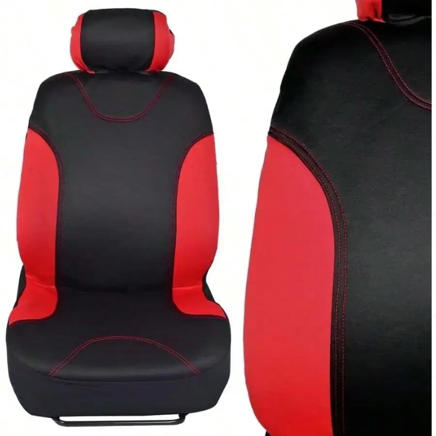 Red And Black Car Seat Covers Full Set Universal Fit For Sedan SUV Truck Front Rear Headrest Interior Protector