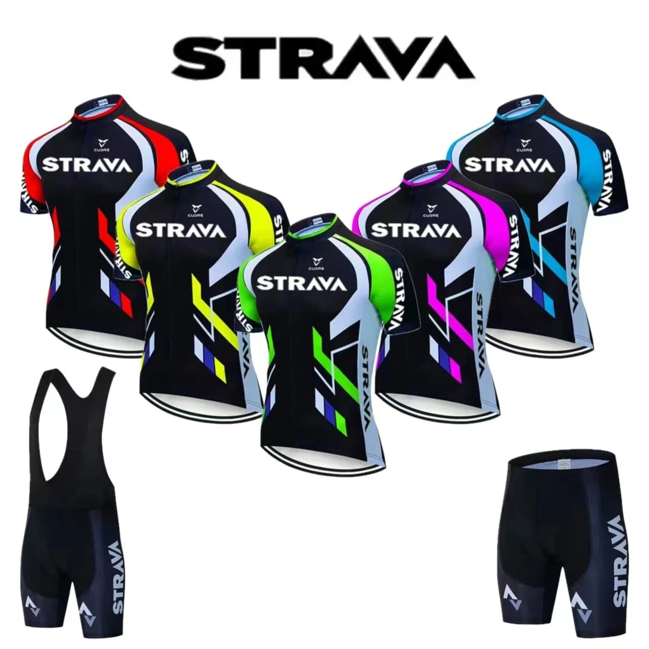 Bike Knit Strava Set Summer Cycling T-shirt Shorts with Braces Set Mountain Bike Clothing for Triathlon Quick Drying sweat breath