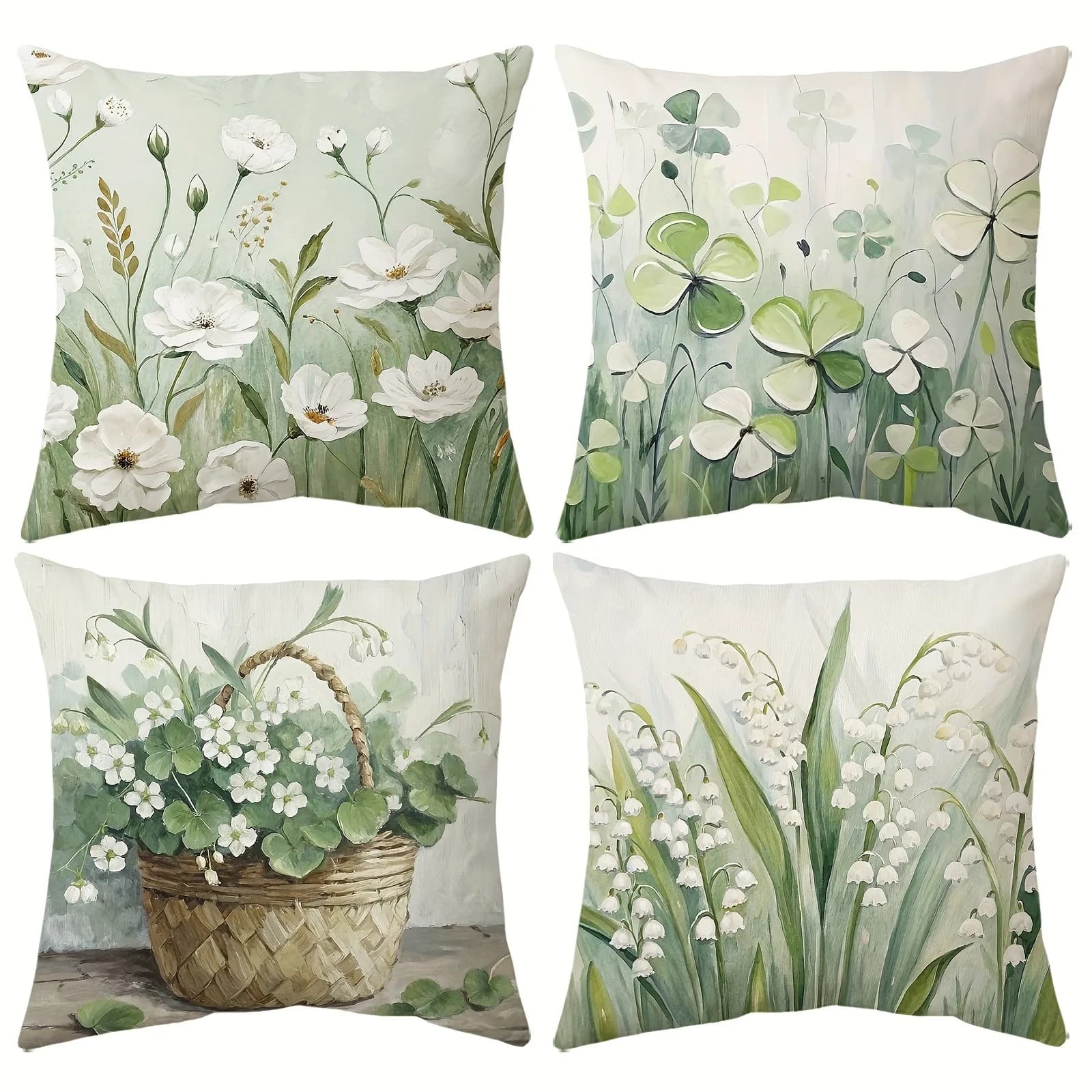 Federa per cuscino a tema primaverile con fiore verde da 4 pezziCamera da letto Soggiorno Divano Decorazioni per la casa Fodera per cuscino in poliestere con cerniera