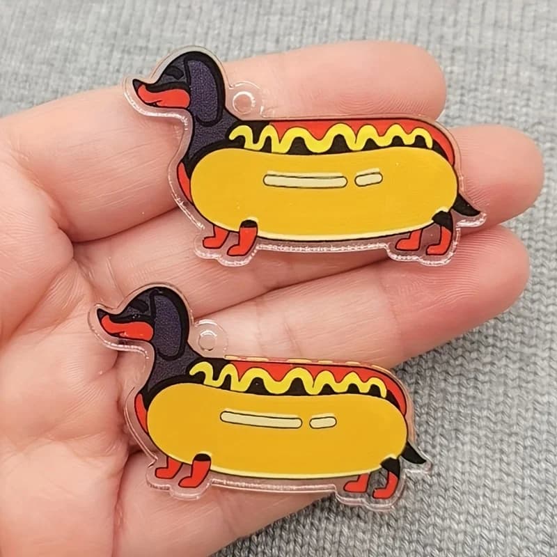 10pcs acrylic 2D new sausage dog pendant, DIY jewelry making earrings necklace keychain accessories