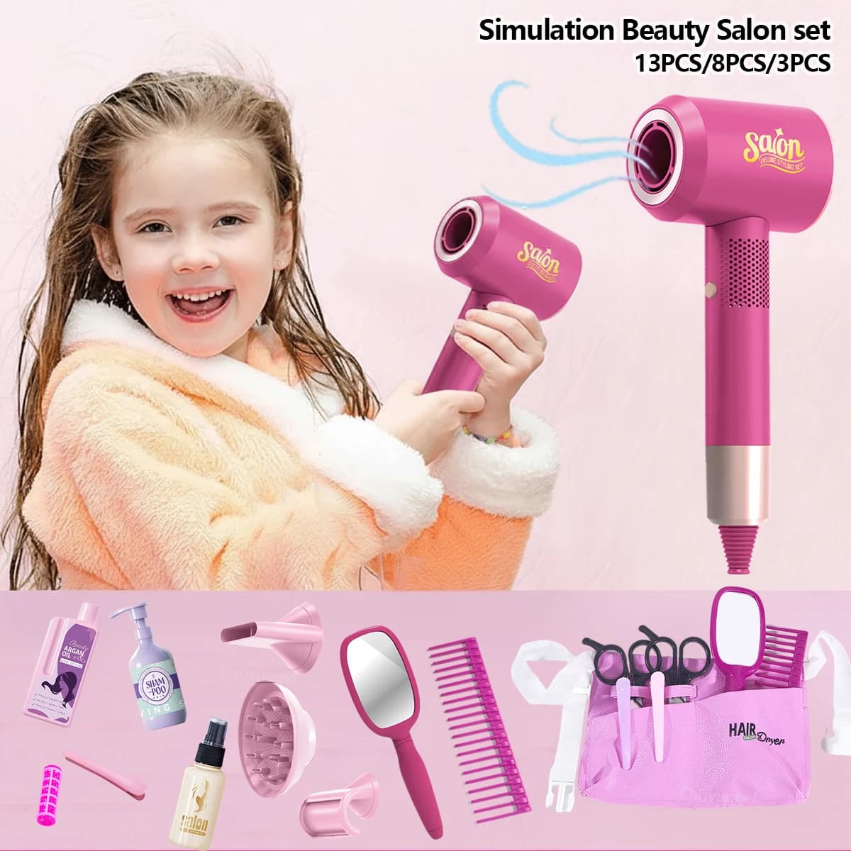 Beauty salon set for children with fake hair dryer Simulating for girls Makeup Toy for hairstyles for fiction games Gifts for girls