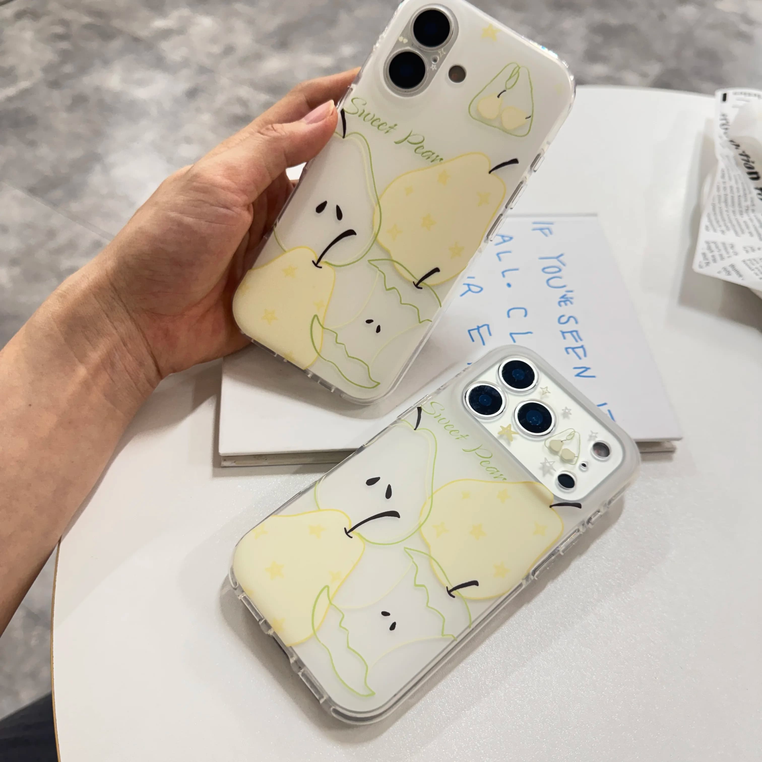 Fresh Simple Cartoon Line Pear Star Pattern White Matte Shockproof Protective Phone Casee Cover Case For iPhone 17 16 15 Pro Max