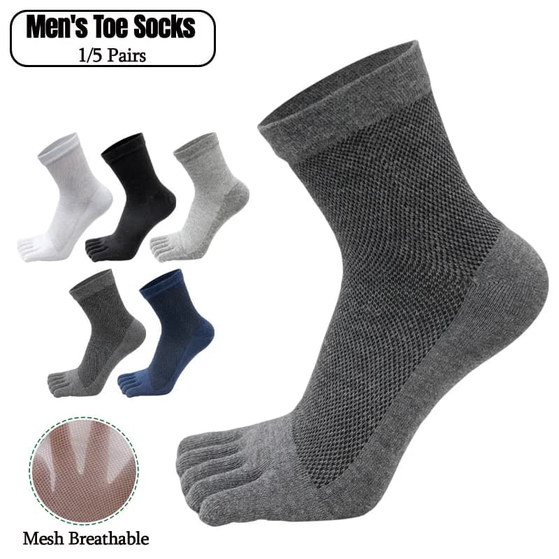 1/5 Pairs Summer Men Five Finger Socks Thin Mesh Breathable Cotton Split Toe Crew Socks Comfort Separate Toe Socks For Daily