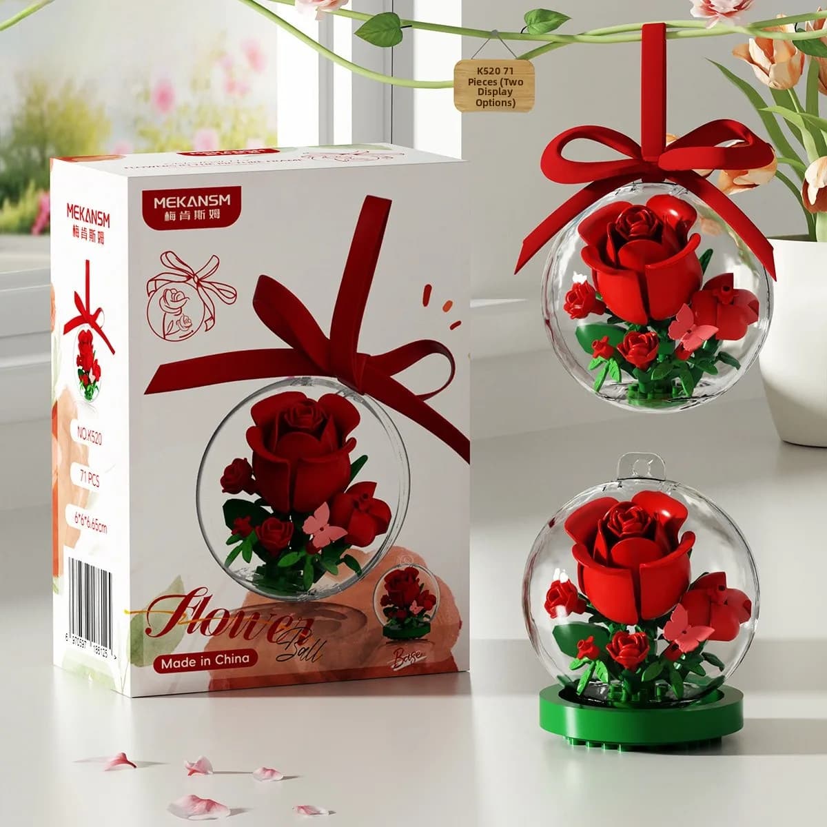Sfera di Cristallo con Rosa Eterna, Ornamento Vegetale, Giocattoli Educativi per Bambini, Regalo di Compleanno Fai-da-Te per Ragazze, Blocchi Magnetici