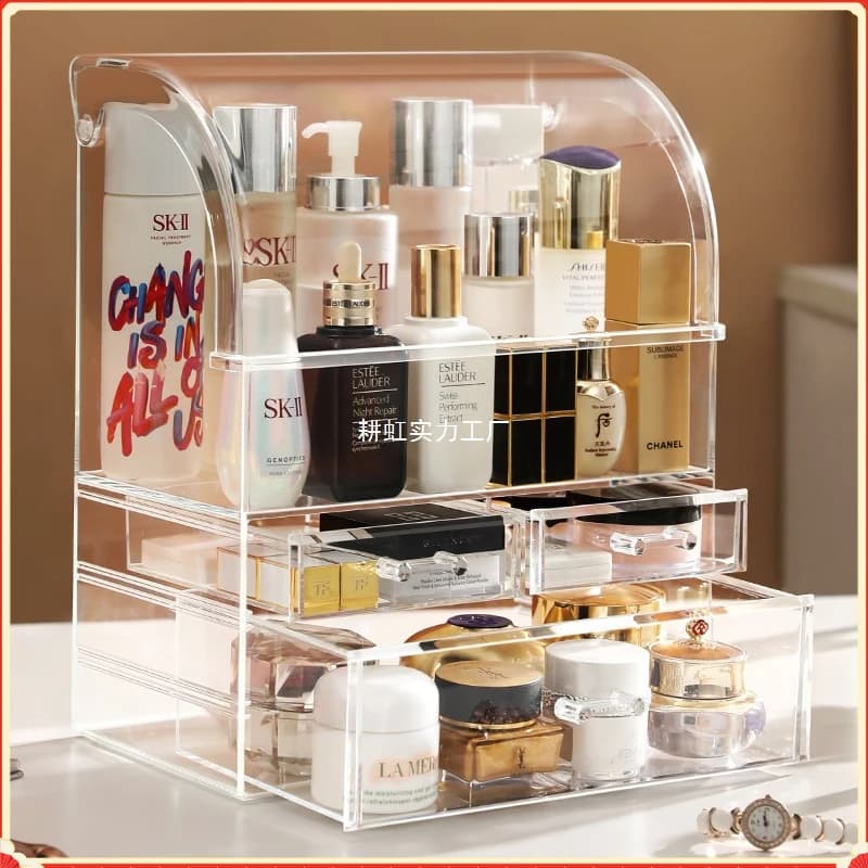 Clear Covered Makeup Storage Case Acrylic Drawer Holder Home Desktop Organizer