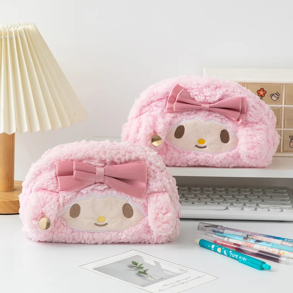 Astuccio a Forma di Cuore Sanrio Melody Cinnamoroll, Alla Moda, Ultima Versione, Rosa, in Peluche, Alta Estetica, per Ragazze, Grande Capacità