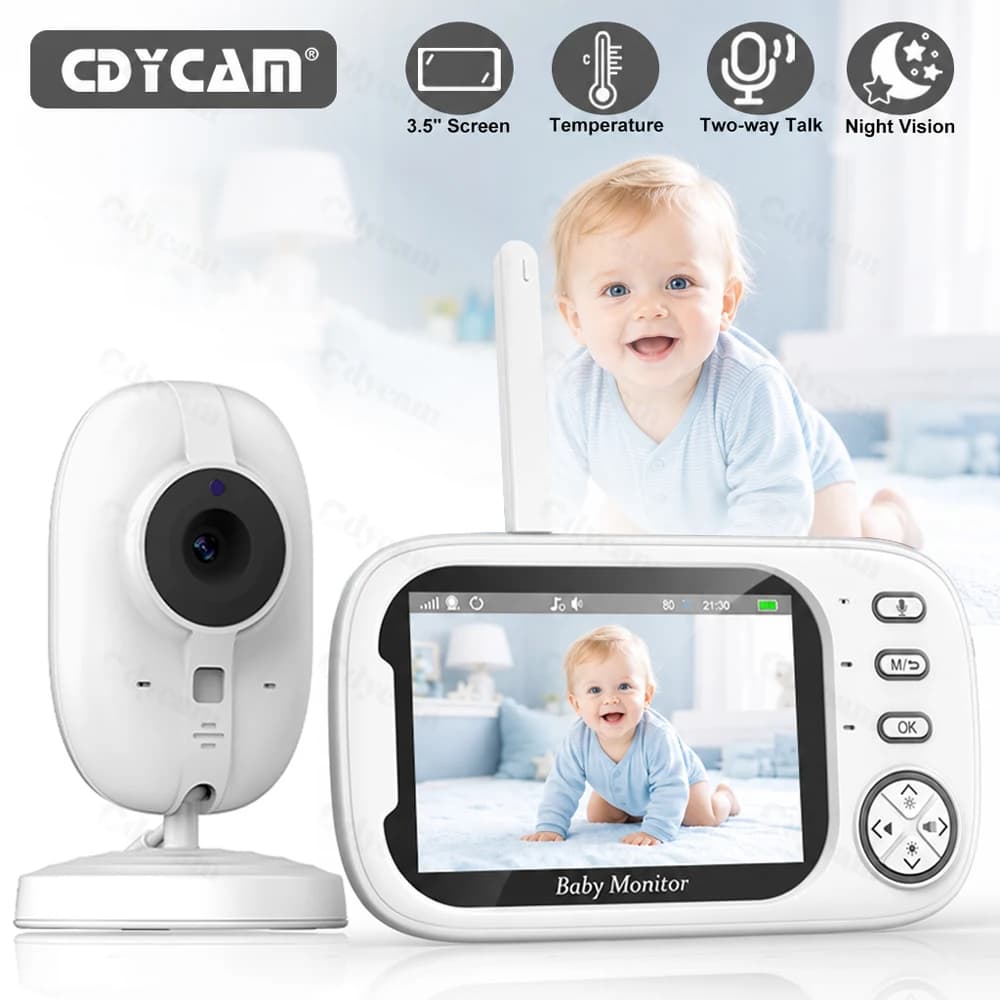 Baby Monitor da 3.5'' con Telecamera Zoom 4x Senza WiFi, Visione Notturna, Monitoraggio Temperatura, Audio Bidirezionale, Telecamera di Sicurezza Interna