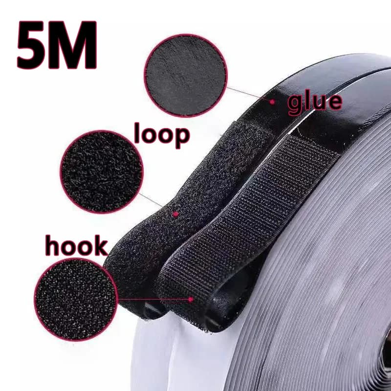 Nastro a strappo resistente 1M/5M, tessuto in nylon nero con adesivo forte per lavoretti fai da te, organizzazione domestica e abbigliamento
