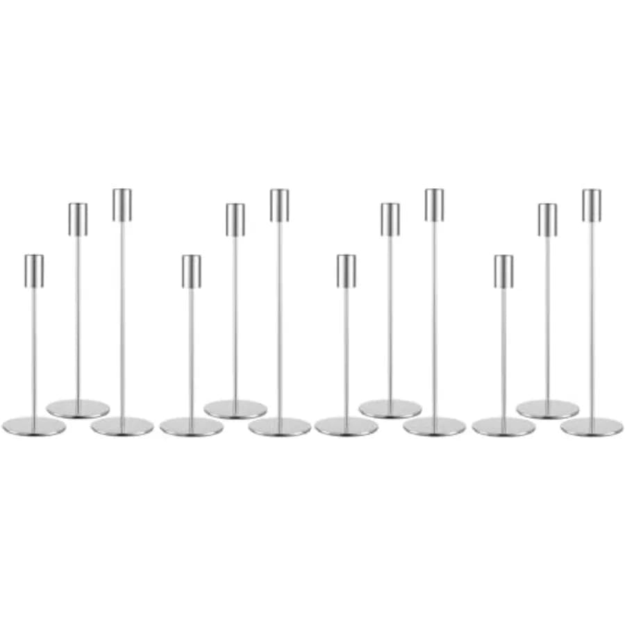 Set di 12 Portacandele Affusolati, Portacandele Alti, Portacandele in Metallo, Adatti per Candele di Spessore 3/4 di Pollice e Candele a LED, per Ta