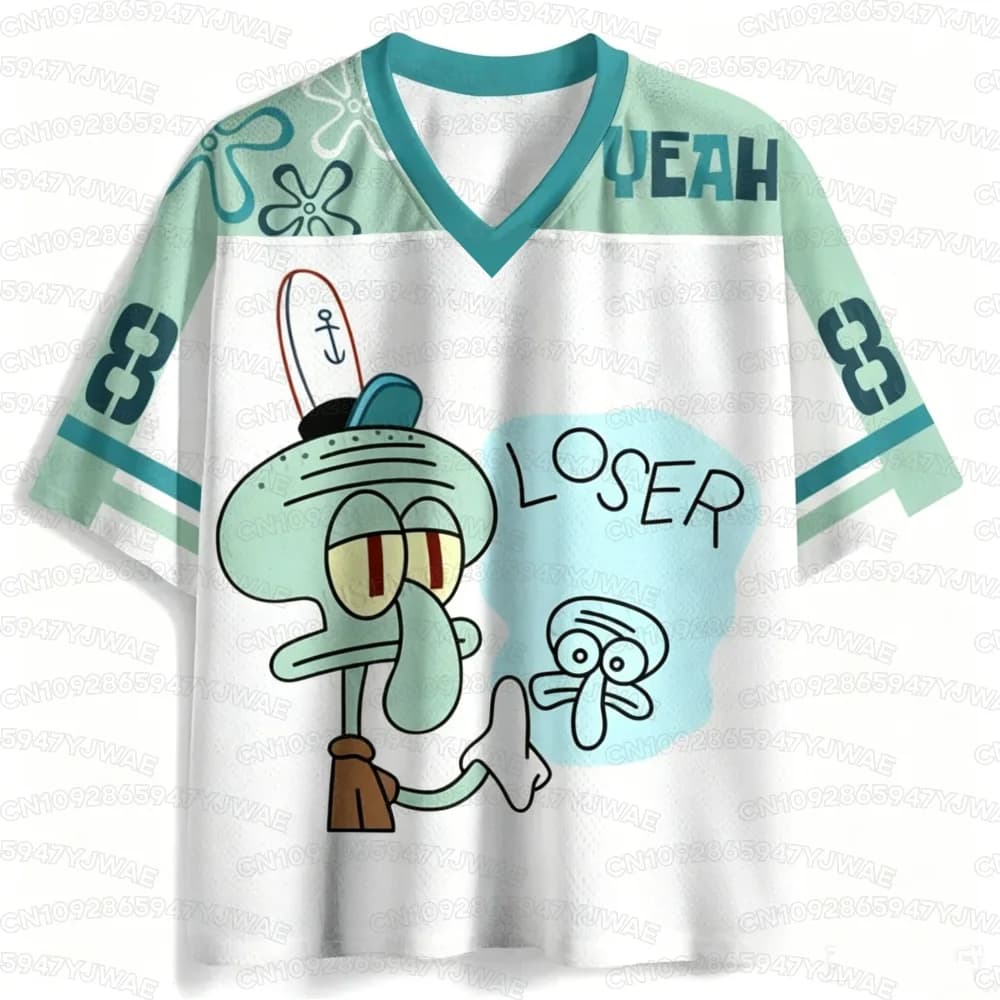 2026 Summer Men's Women's Short Sleeve T-Shirt Squidward Cartoon Print Quick drying V-neck Casual T-shirt Top