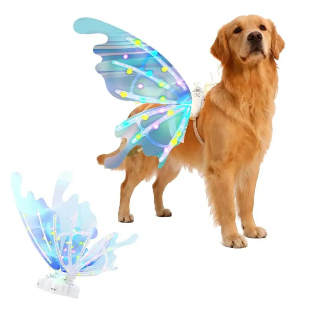 Ali per costumi per animali domestici regolabili Accessorio per animali domestici luminosi Ali di fata elettriche per cani Gatti con luci a LED luminose per medie